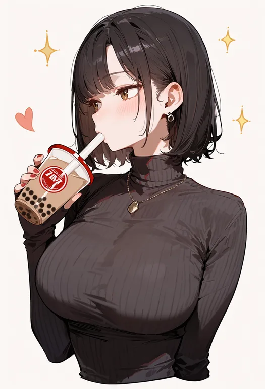 masterpiece, best quality, score_7, safe, bubble tea, 1girl, solo, upper body, simple background — by k3scat, made with ComfyUI