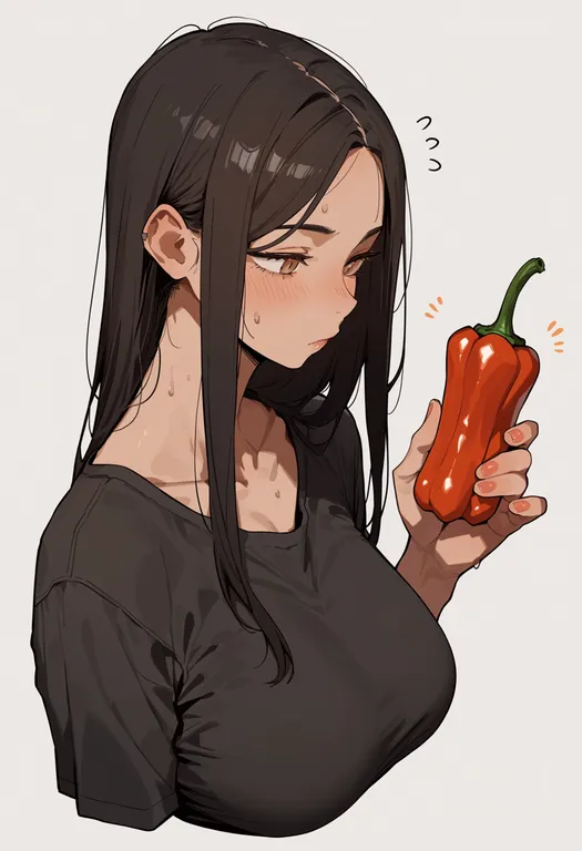 masterpiece, best quality, score_7, safe, habanero pepper, 1girl, solo, upper body, simple background — by k3scat, made with ComfyUI