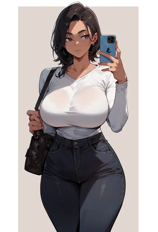 masterpiece, best quality, score_7, safe, selfie, 1girl, solo, simple background — by k3scat, made with ComfyUI
