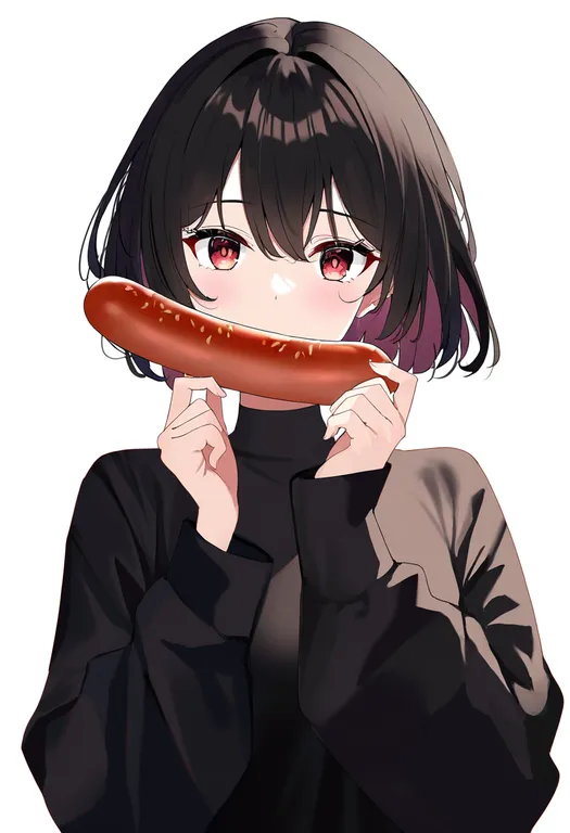 masterpiece, best quality, newest, absurdres, highres, safe, sausage, 1girl, solo, upper_body, simple_background — by k3scat, made with ComfyUI