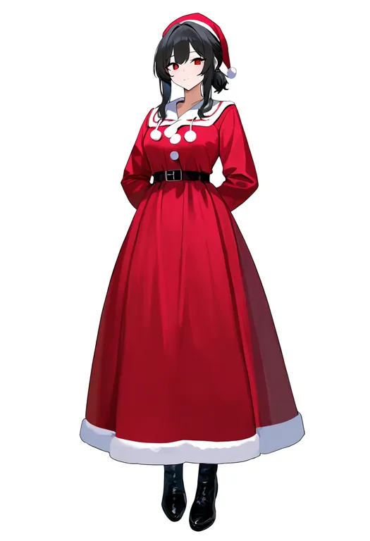 masterpiece, best quality, newest, absurdres, highres, safe, santa_costume, 1girl, solo, full_body, simple_background — by k3scat, made with ComfyUI