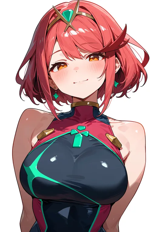 masterpiece, best quality, score_7, safe, pyra (pro swimmer) (xenoblade), solo, upper body, simple background — by k3scat, made with ComfyUI