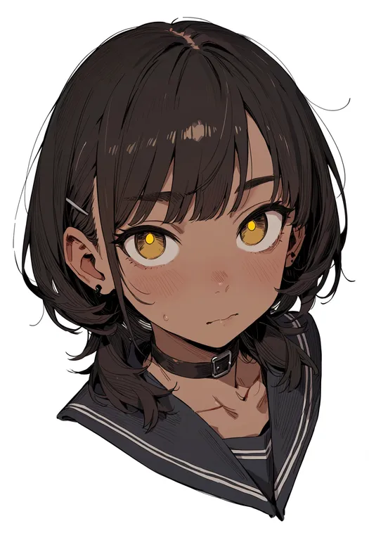 masterpiece, best quality, score_7, safe, yellow pupils, 1girl, solo, portrait, simple background — by k3scat, made with ComfyUI