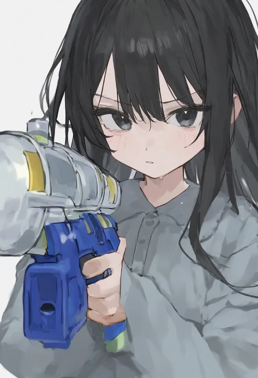 masterpiece, best quality, general, holding water gun, 1girl, solo, upper body, simple background — by k3scat, made with ComfyUI