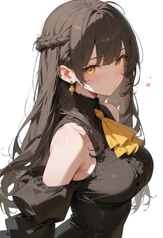masterpiece, best quality, score_7, safe, yellow ascot, 1girl, solo, upper body, simple background — by k3scat, made with ComfyUI