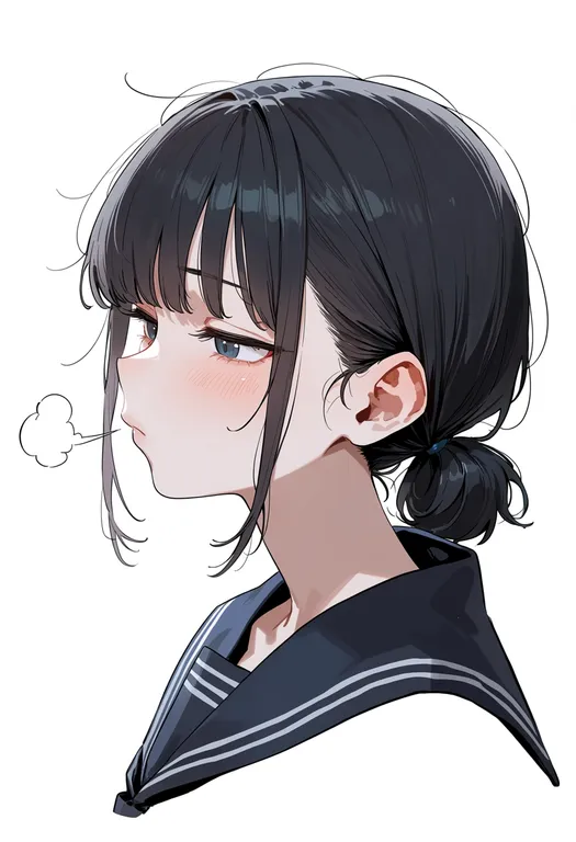 masterpiece, best quality, score_7, safe, sigh, 1girl, solo, portrait, simple background — by k3scat, made with ComfyUI