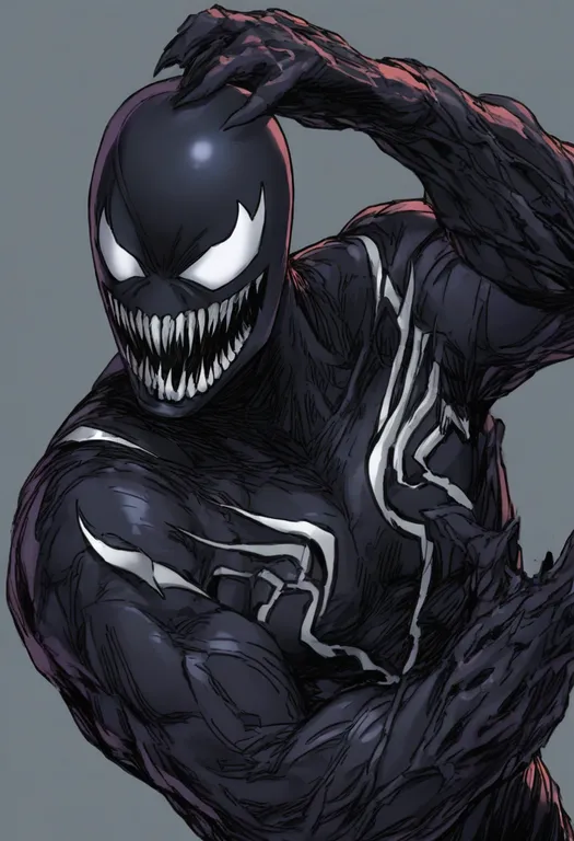 masterpiece, best quality, general, venom (marvel), marvel, solo, upper body, simple background — by k3scat, made with ComfyUI