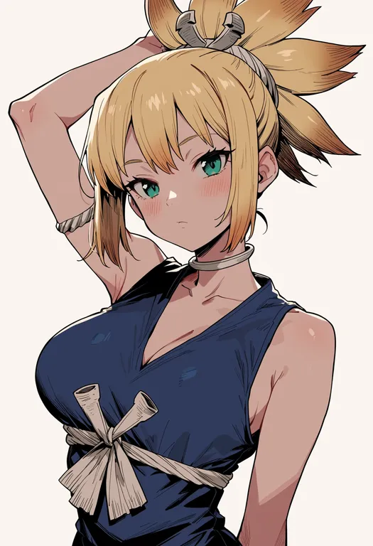 masterpiece, best quality, score_7, safe, kohaku (dr. stone), dr. stone, solo, upper body, simple background — by k3scat, made with ComfyUI