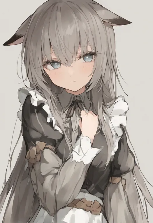 masterpiece, best quality, general, ears down, 1girl, solo, upper body, simple background — by k3scat, made with ComfyUI