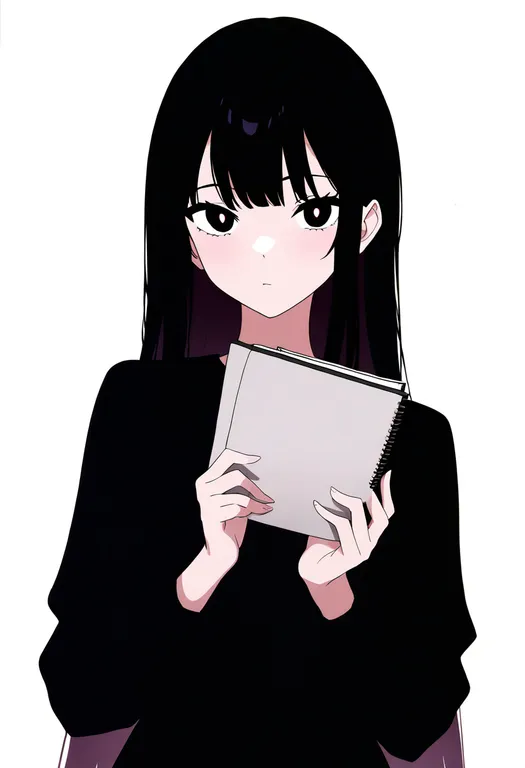 masterpiece, best quality, newest, absurdres, highres, safe, holding_notepad, 1girl, solo, upper_body, simple_background — by k3scat, made with ComfyUI