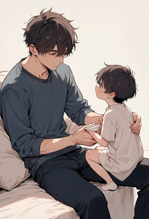 masterpiece, best quality, score_7, safe, father and child — by k3scat, made with ComfyUI