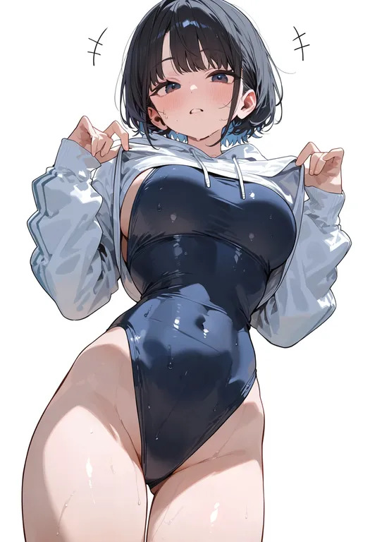 masterpiece, best quality, score_7, safe, swimsuit under clothes, 1girl, solo, simple background — by k3scat, made with ComfyUI
