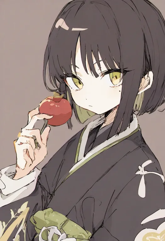 masterpiece, best quality, general, mole under each eye, 1girl, solo, simple background — by k3scat, made with ComfyUI