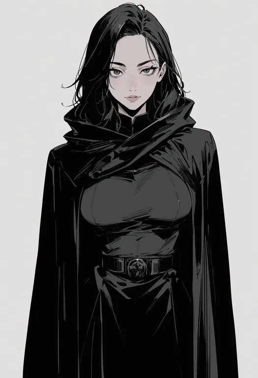 masterpiece, best quality, score_7, safe, cloak, 1girl, solo, upper body, simple background — by k3scat, made with ComfyUI