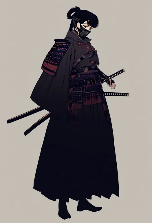 masterpiece, best quality, newest, absurdres, highres, safe, samurai, 1girl, solo, full_body, simple_background — by k3scat, made with ComfyUI