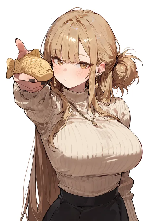 masterpiece, best quality, score_7, safe, taiyaki, 1girl, solo, upper body, simple background — by k3scat, made with ComfyUI