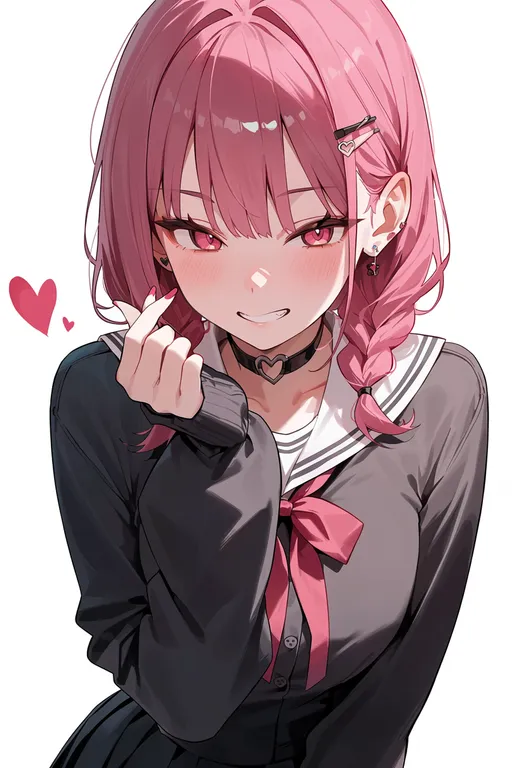 masterpiece, best quality, score_7, safe, finger heart, 1girl, solo, upper body, simple background — by k3scat, made with ComfyUI