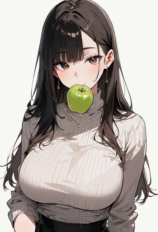 masterpiece, best quality, score_7, safe, green apple, 1girl, solo, upper body, simple background — by k3scat, made with ComfyUI