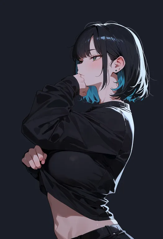 masterpiece, best quality, score_7, safe, dark room, 1girl, solo, simple background — by k3scat, made with ComfyUI
