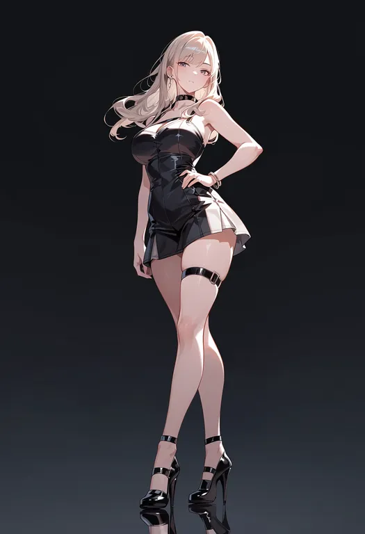 masterpiece, best quality, score_7, safe, reflective floor, 1girl, solo, simple background — by k3scat, made with ComfyUI