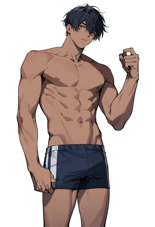 masterpiece, best quality, score_7, safe, male swimwear, 1boy, solo, simple background — by k3scat, made with ComfyUI