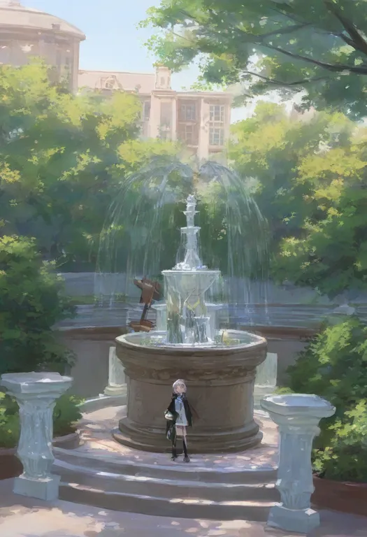 masterpiece, best quality, general, fountain, 1girl, solo — by k3scat, made with ComfyUI