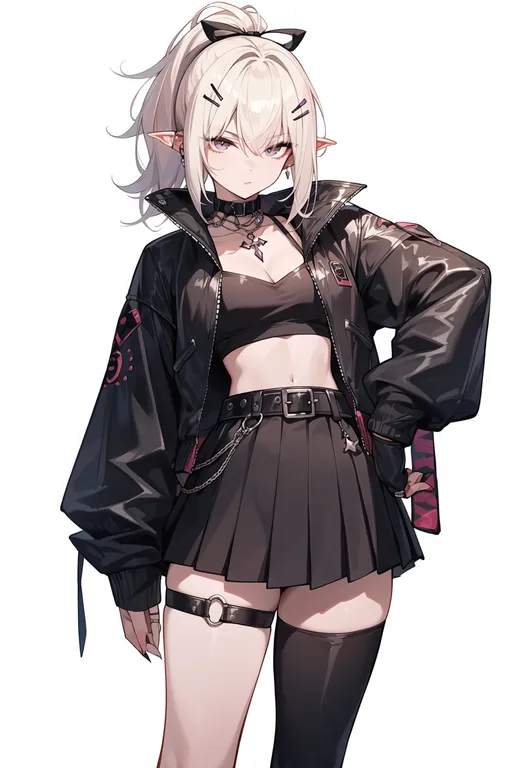 masterpiece, best quality, score_7, safe, collar x malice, solo, simple background — by k3scat, made with ComfyUI