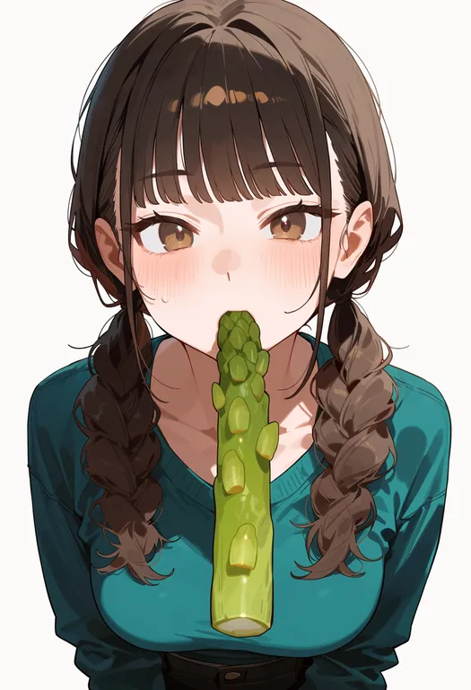 masterpiece, best quality, score_7, safe, asparagus, 1girl, solo, upper body, simple background — by k3scat, made with ComfyUI