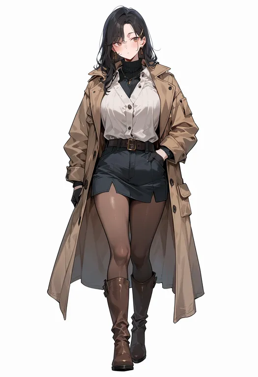 masterpiece, best quality, score_7, safe, brown boots, 1girl, solo, simple background — by k3scat, made with ComfyUI