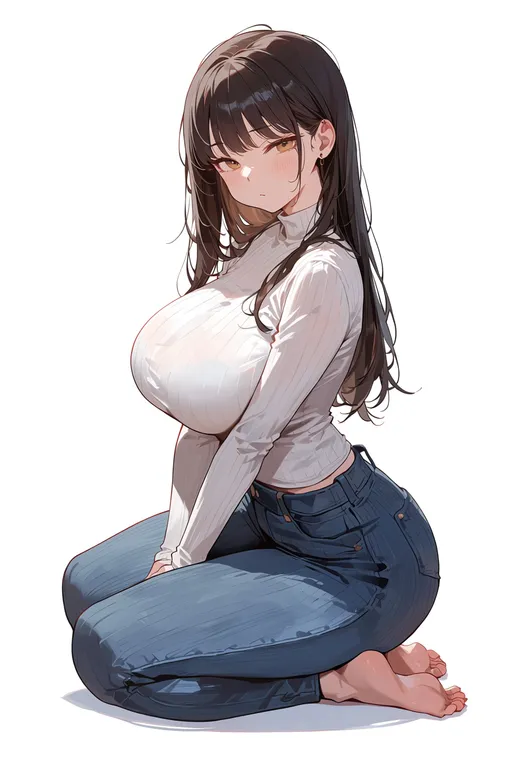 masterpiece, best quality, score_7, safe, seiza, 1girl, solo, full body, simple background — by k3scat, made with ComfyUI