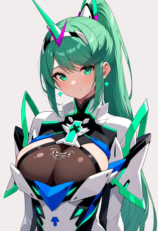 masterpiece, best quality, score_7, safe, pneuma (xenoblade), solo, upper body, simple background — by k3scat, made with ComfyUI