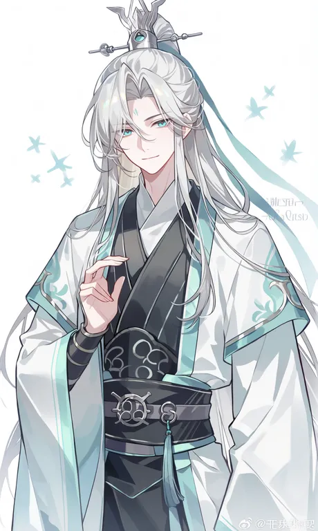 let's_draw_pretty_boys_challenge, white_hair, xiuxian:_mu_zhu_chuan, long_hair, hanfu — by 岚亦, made with ComfyUI