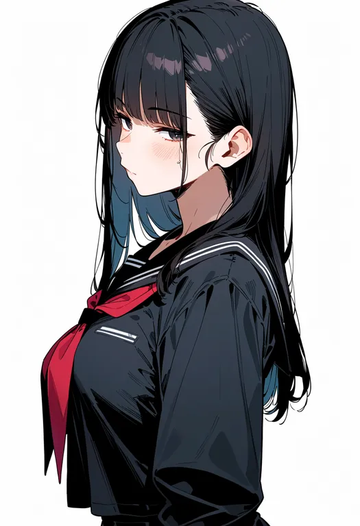 masterpiece, best quality, score_7, safe, black serafuku, 1girl, solo, simple background — by k3scat, made with ComfyUI