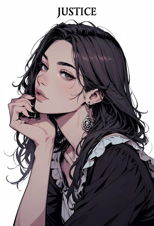 masterpiece, best quality, score_7, safe, justice (tarot), 1girl, solo, upper body, simple background — by k3scat, made with ComfyUI