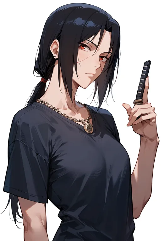 masterpiece, best quality, score_7, safe, uchiha itachi, solo, upper body, simple background — by k3scat, made with ComfyUI
