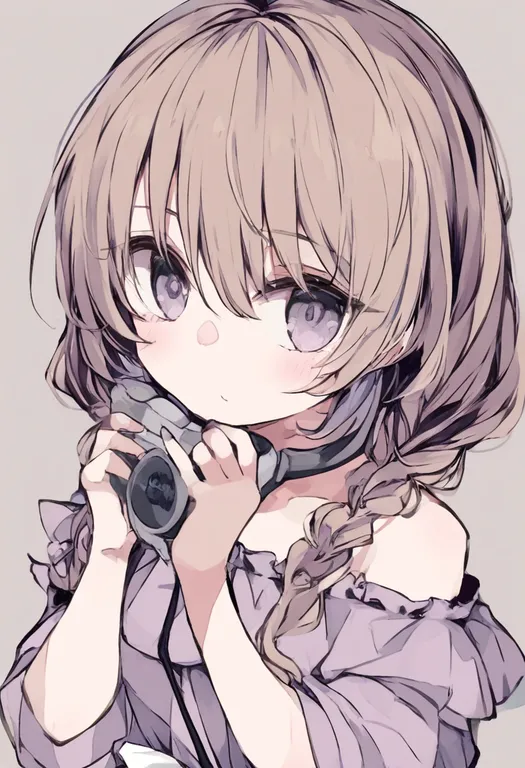 masterpiece, best quality, general, off-shoulder shirt, 1girl, solo, upper body, simple background — by k3scat, made with ComfyUI