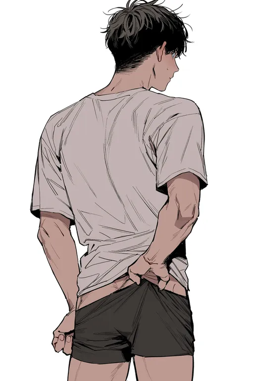 masterpiece, best quality, score_7, safe, male underwear pull, 1boy, solo, simple background — by k3scat, made with ComfyUI
