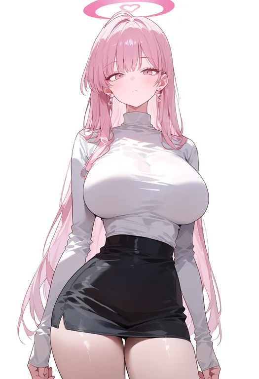 masterpiece, best quality, score_7, safe, pink halo, 1girl, solo, simple background — by k3scat, made with ComfyUI