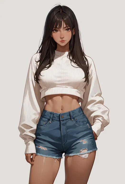 masterpiece, best quality, score_7, safe, 1988, 1girl, solo, simple background — by k3scat, made with ComfyUI