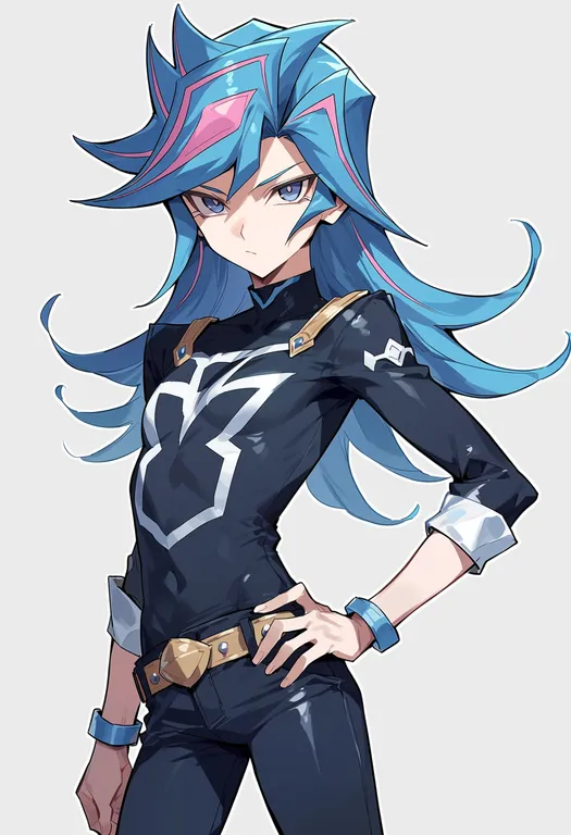 masterpiece, best quality, score_7, safe, yu-gi-oh! vrains, solo, simple background — by k3scat, made with ComfyUI