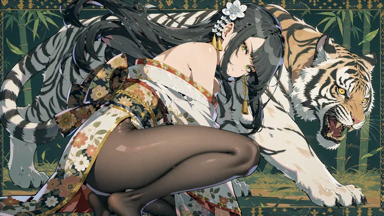 gpt2，@wdlnai13，sfw, Traditional Japanese ukiyo-e woodblock print and nihonga style, bold thick black outlines… — by 天才美少女, made with ComfyUI