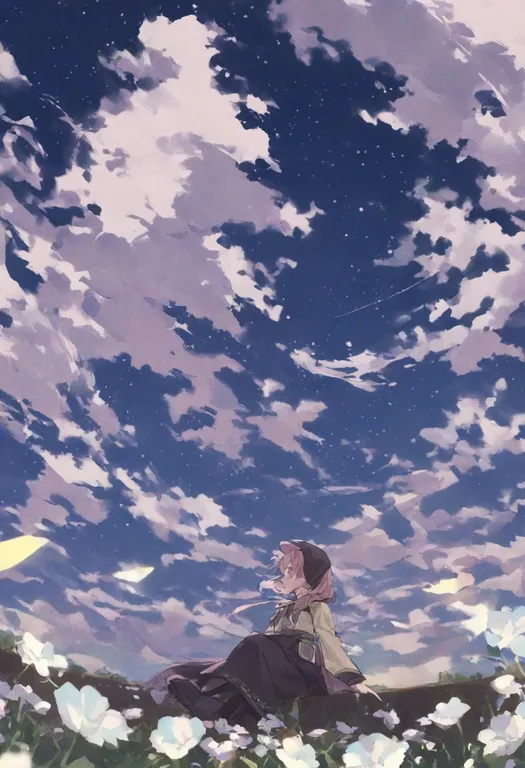 masterpiece, best quality, general, starry sky, 1girl, solo, simple background — by k3scat, made with ComfyUI