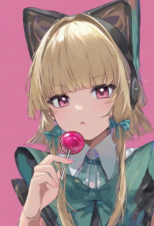 masterpiece, best quality, general, holding candy, 1girl, solo, upper body, simple background — by k3scat, made with ComfyUI