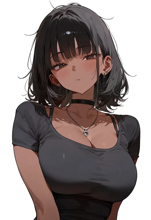 masterpiece, best quality, score_7, safe, chips (food), 1girl, solo, upper body, simple background — by k3scat, made with ComfyUI