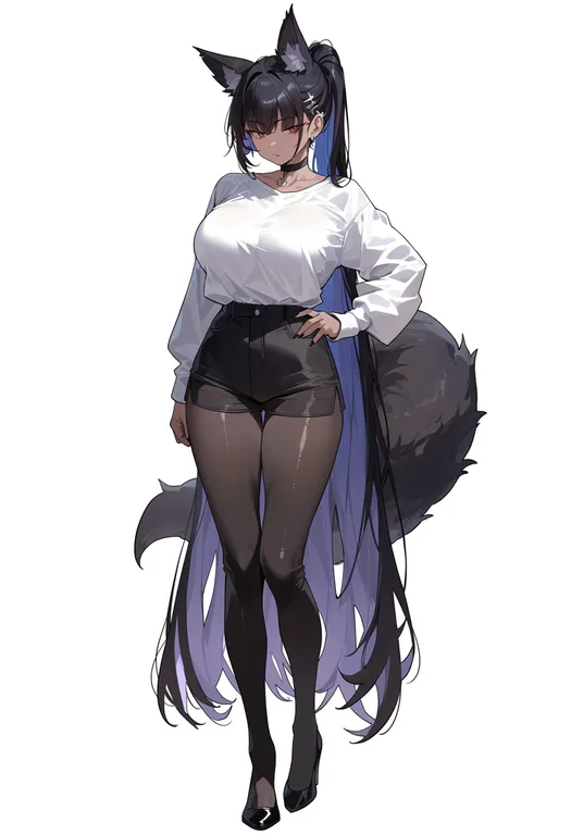 masterpiece, best quality, score_7, safe, large tail, 1girl, solo, simple background — by k3scat, made with ComfyUI