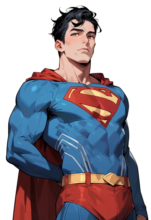 masterpiece, best quality, score_7, safe, superman (series), solo, simple background — by k3scat, made with ComfyUI