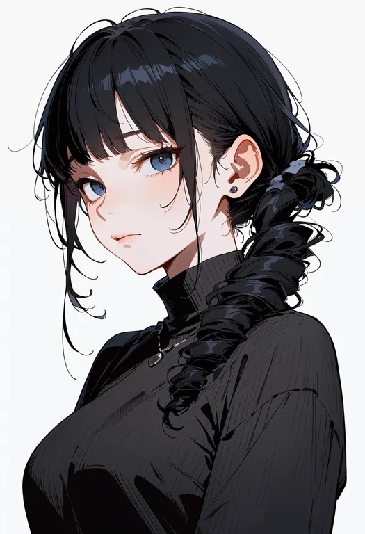 masterpiece, best quality, score_7, safe, drill hair, 1girl, solo, portrait, simple background — by k3scat, made with ComfyUI