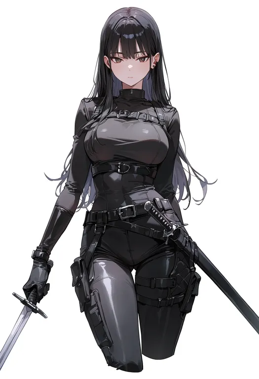 masterpiece, best quality, score_7, safe, sword, 1girl, solo, simple background — by k3scat, made with ComfyUI