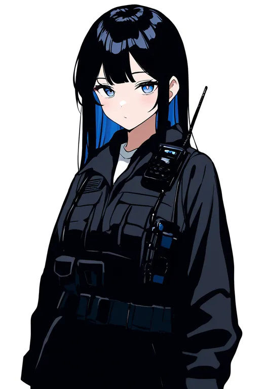 masterpiece, best quality, newest, absurdres, highres, safe, walkie-talkie, 1girl, solo, simple_background — by k3scat, made with ComfyUI