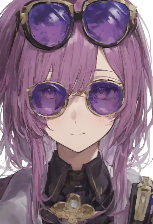 masterpiece, best quality, general, pixel sunglasses, 1girl, solo, portrait, simple background — by k3scat, made with ComfyUI